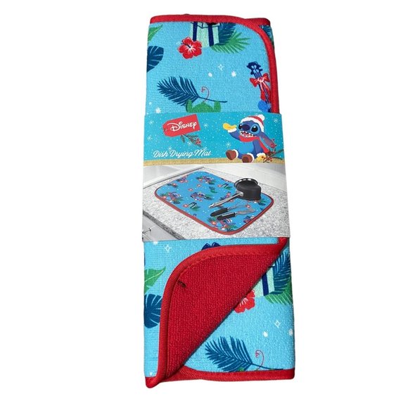 Disney Kitchen Disney Stitch Christmas Dish Drying Mat Santa Claus